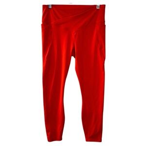 Fabletics Purelux Crossover Waist Coral Leggings Criss-Cross Tights Women's M